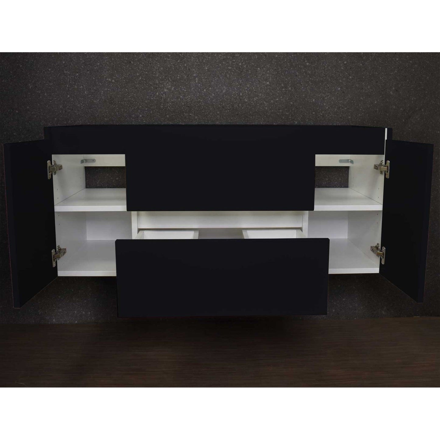 Volpa USA Salt 48" x 18" Glossy Black Wall-Mounted Floating Bathroom Vanity Cabinet with Drawers