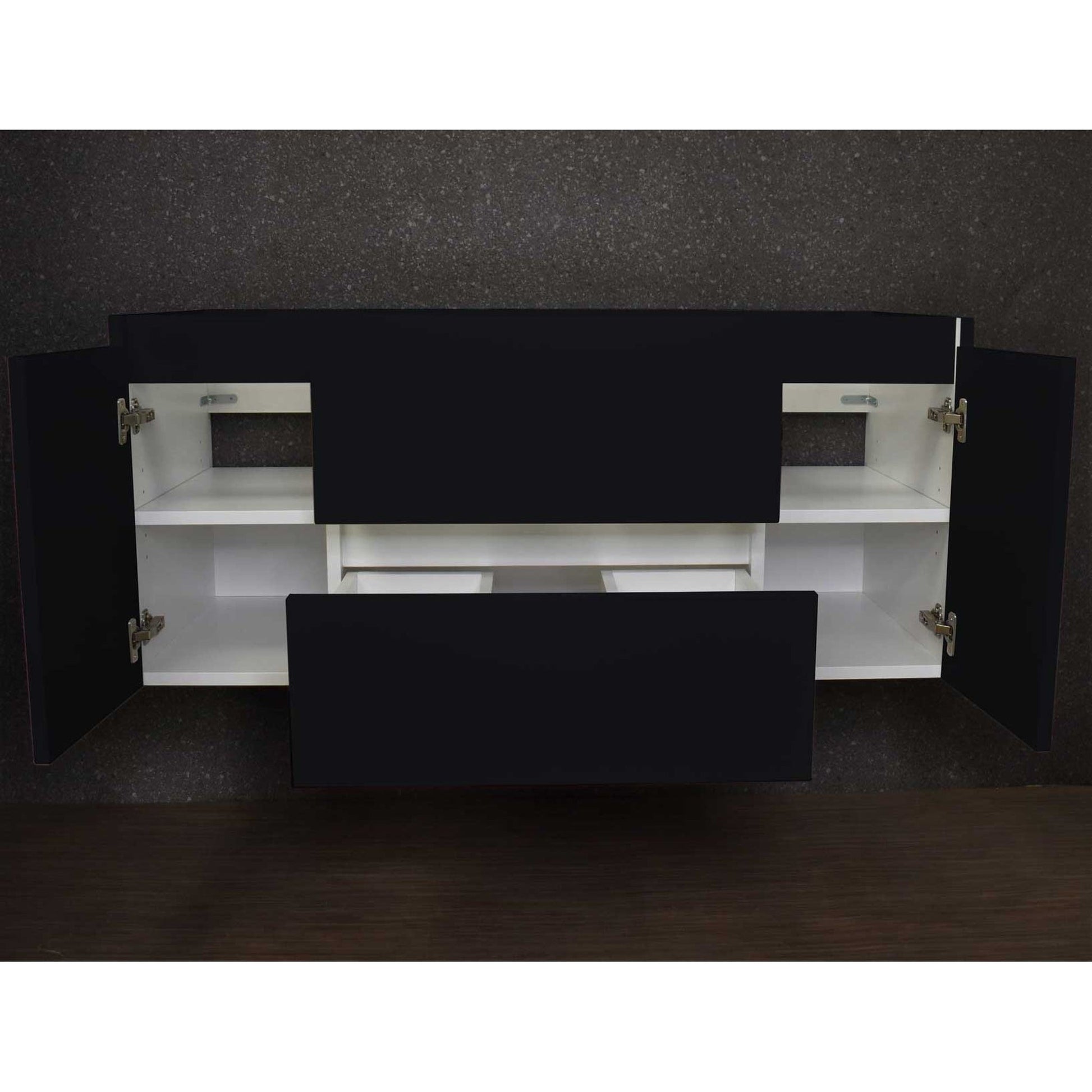 Volpa USA Salt 48" x 18" Glossy Black Wall-Mounted Floating Bathroom Vanity Cabinet with Drawers