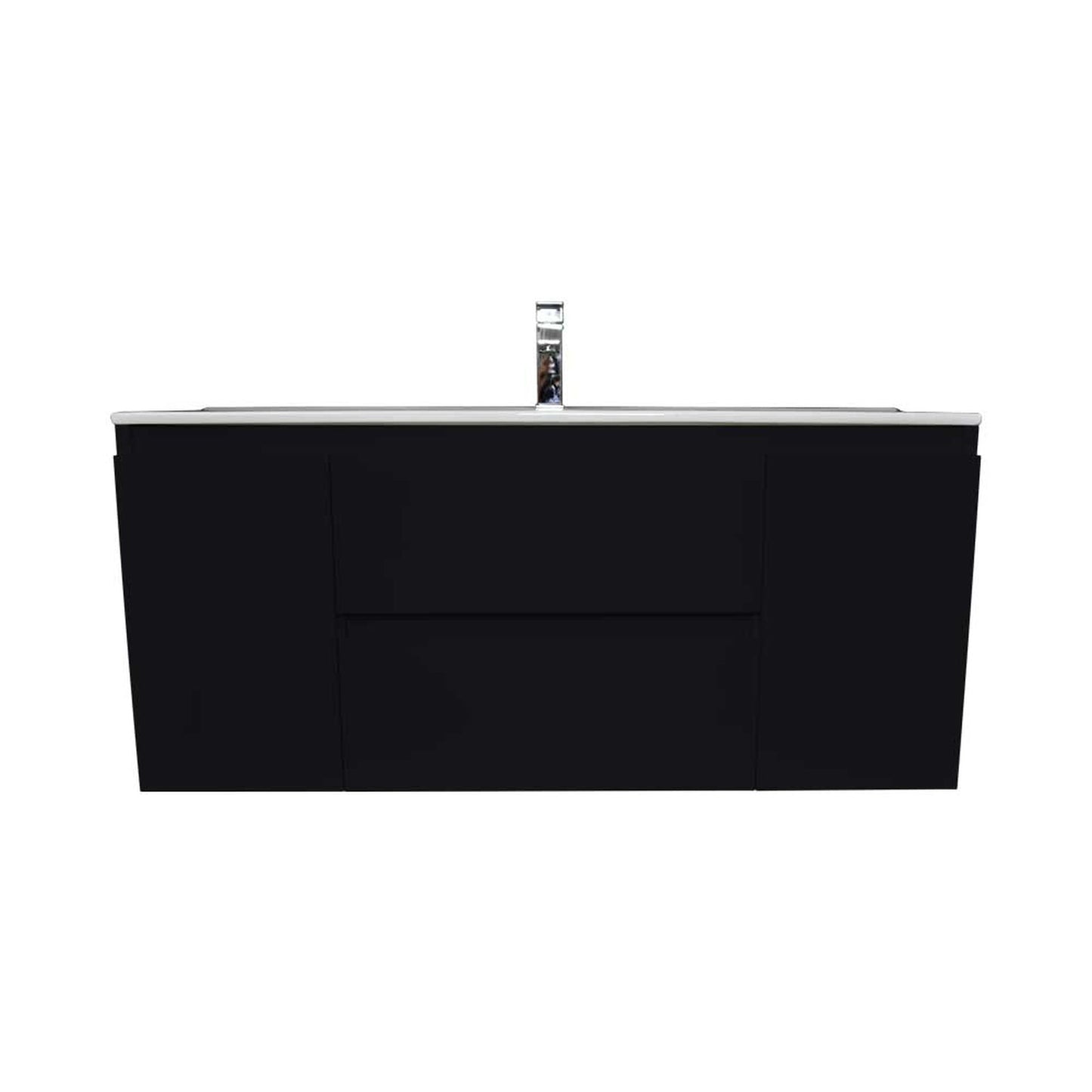 Volpa USA Salt 48" x 18" Glossy Black Wall-Mounted Floating Bathroom Vanity With Drawers, Integrated Porcelain Ceramic Top and Integrated Ceramic Sink