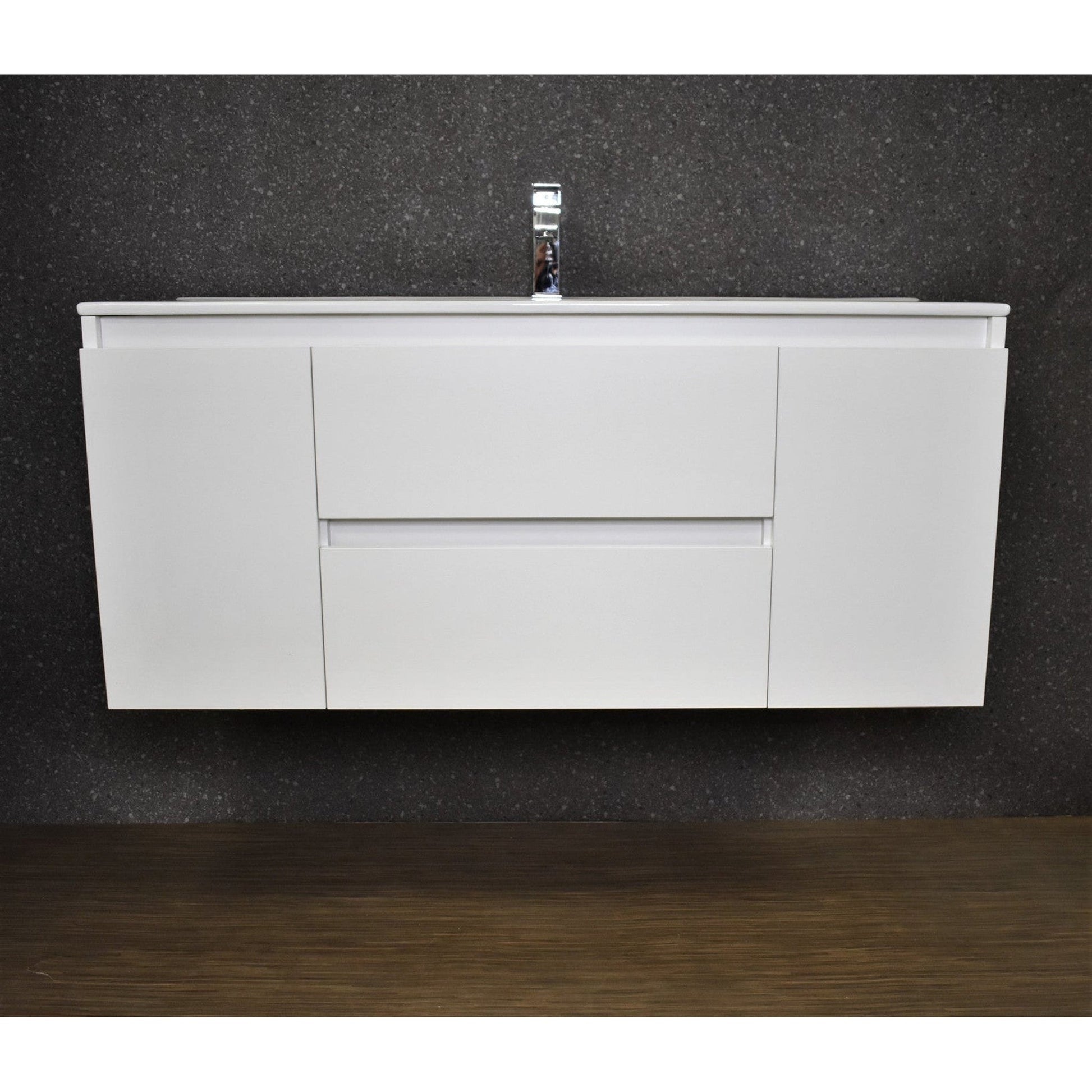 Volpa USA Salt 48" x 18" Glossy White Wall-Mounted Floating Bathroom Vanity With Drawers, Integrated Porcelain Ceramic Top and Integrated Ceramic Sink