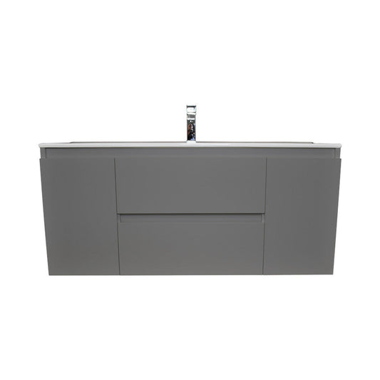 Volpa USA Salt 48" x 18" Gray Wall-Mounted Floating Bathroom Vanity With Drawers, Integrated Porcelain Ceramic Top and Integrated Ceramic Sink