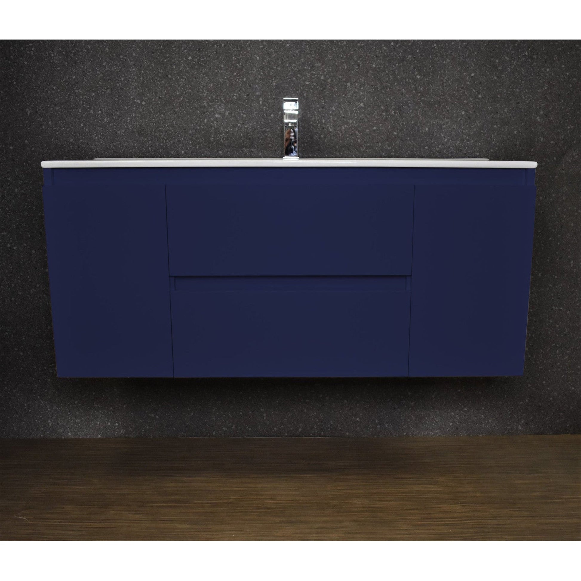 Volpa USA Salt 48" x 18" Navy Wall-Mounted Floating Bathroom Vanity With Drawers, Integrated Porcelain Ceramic Top and Integrated Ceramic Sink