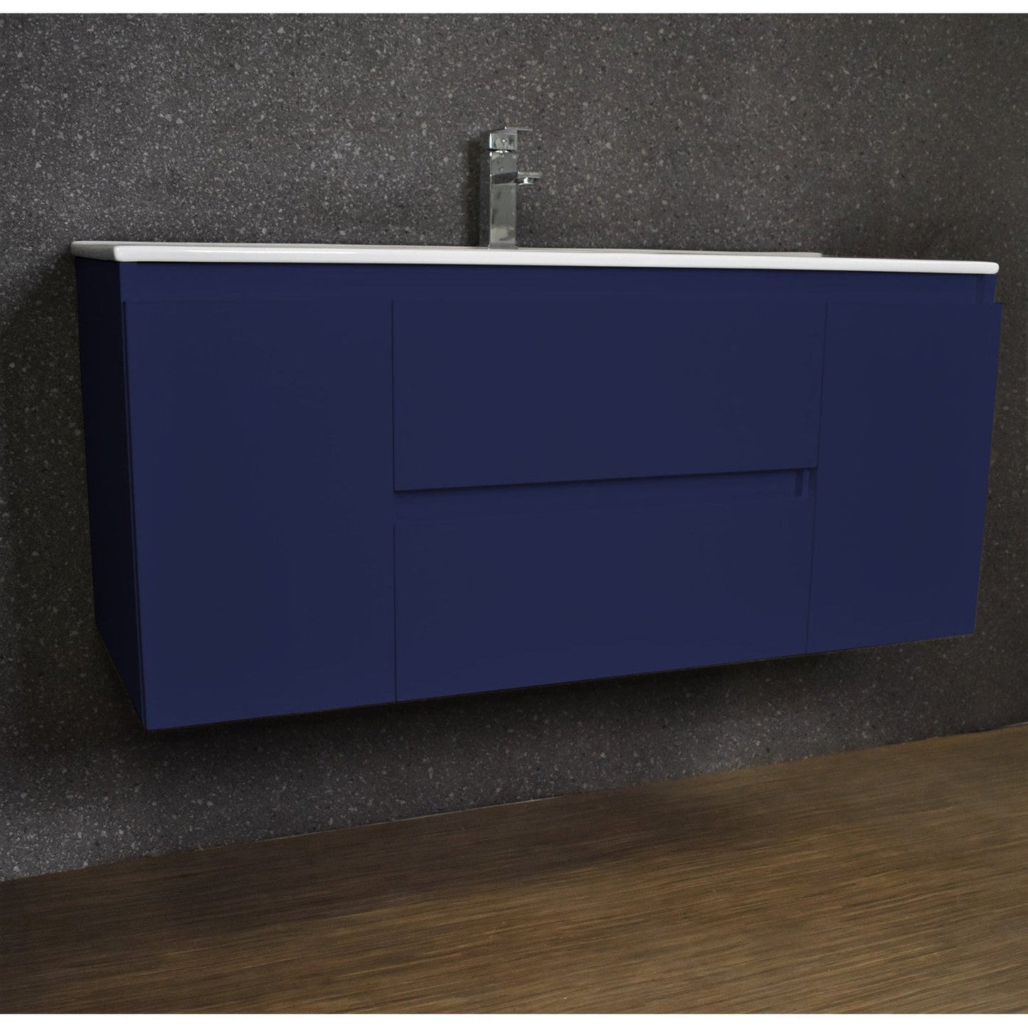 Volpa USA Salt 48" x 18" Navy Wall-Mounted Floating Bathroom Vanity With Drawers, Integrated Porcelain Ceramic Top and Integrated Ceramic Sink