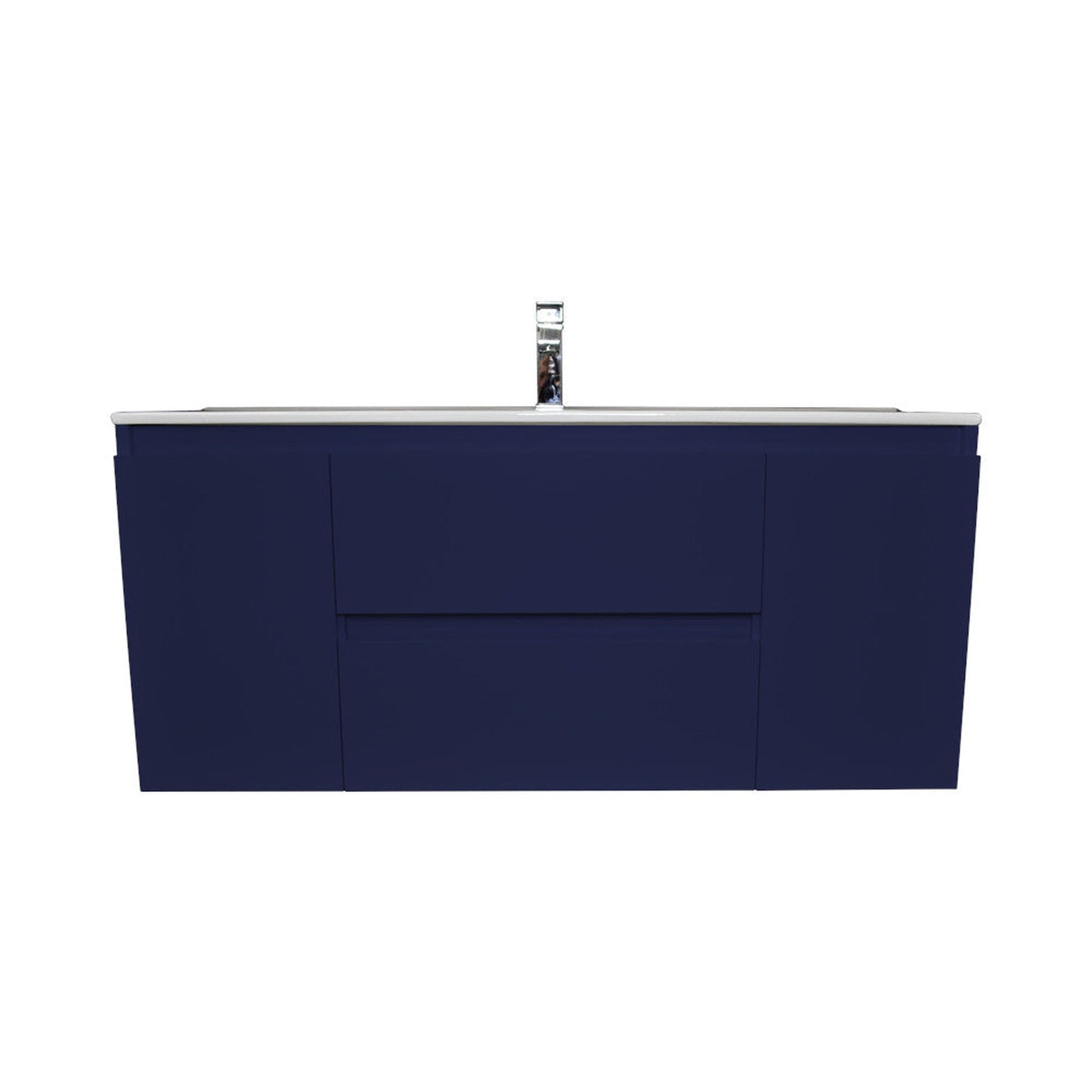 Volpa USA Salt 48" x 18" Navy Wall-Mounted Floating Bathroom Vanity With Drawers, Integrated Porcelain Ceramic Top and Integrated Ceramic Sink