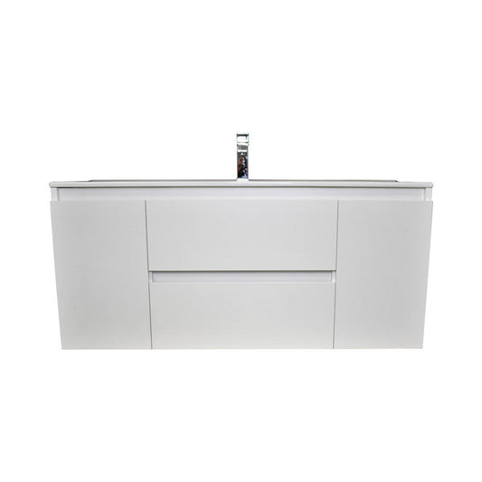 Volpa USA Salt 48" x 18" White Wall-Mounted Floating Bathroom Vanity With Drawers, Integrated Porcelain Ceramic Top and Integrated Ceramic Sink
