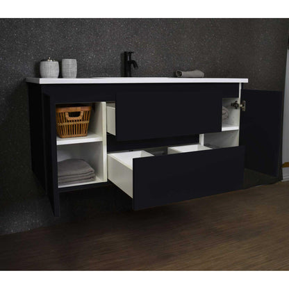 Volpa USA Salt 48" x 20" Black Wall-Mounted Floating Bathroom Vanity With Drawers, Acrylic Top and Integrated Acrylic Sink