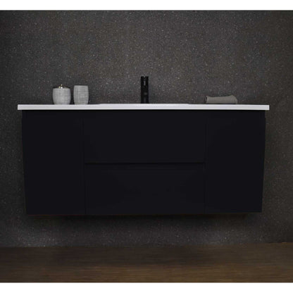 Volpa USA Salt 48" x 20" Black Wall-Mounted Floating Bathroom Vanity With Drawers, Acrylic Top and Integrated Acrylic Sink