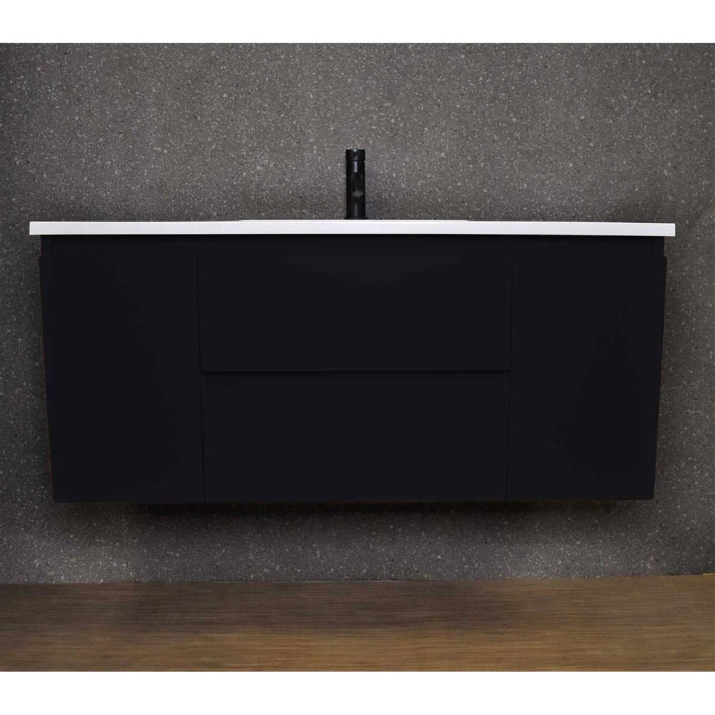 Volpa USA Salt 48" x 20" Black Wall-Mounted Floating Bathroom Vanity With Drawers, Acrylic Top and Integrated Acrylic Sink