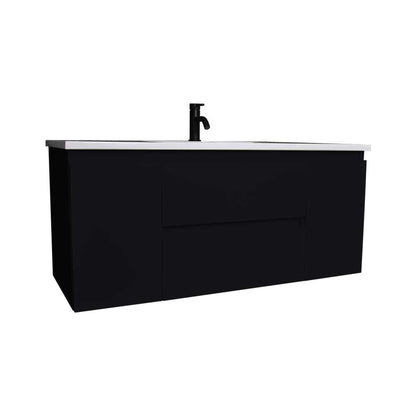 Volpa USA Salt 48" x 20" Black Wall-Mounted Floating Bathroom Vanity With Drawers, Acrylic Top and Integrated Acrylic Sink