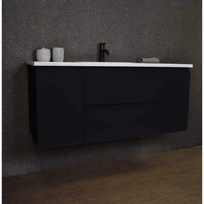 Volpa USA Salt 48" x 20" Black Wall-Mounted Floating Bathroom Vanity With Drawers, Acrylic Top and Integrated Acrylic Sink