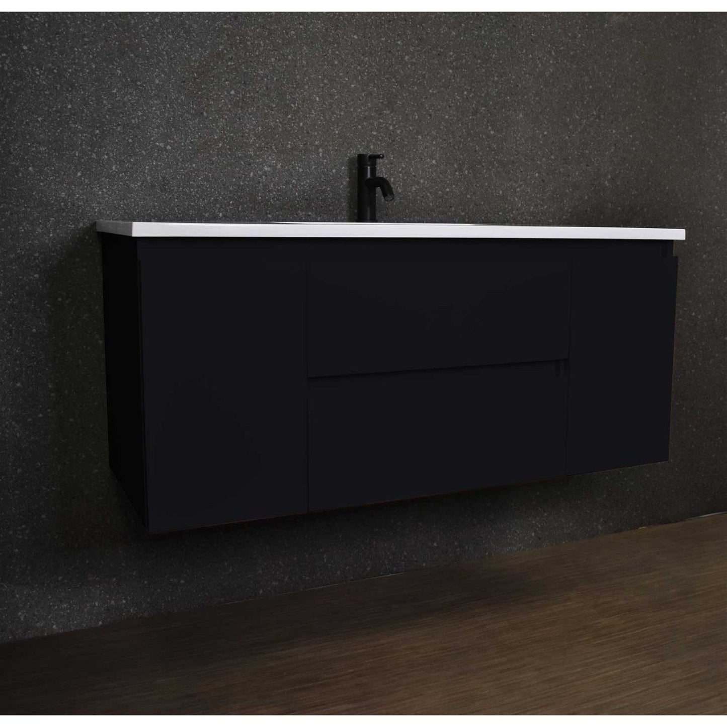 Volpa USA Salt 48" x 20" Black Wall-Mounted Floating Bathroom Vanity With Drawers, Acrylic Top and Integrated Acrylic Sink