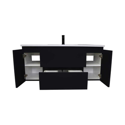 Volpa USA Salt 48" x 20" Black Wall-Mounted Floating Bathroom Vanity With Drawers, Acrylic Top and Integrated Acrylic Sink