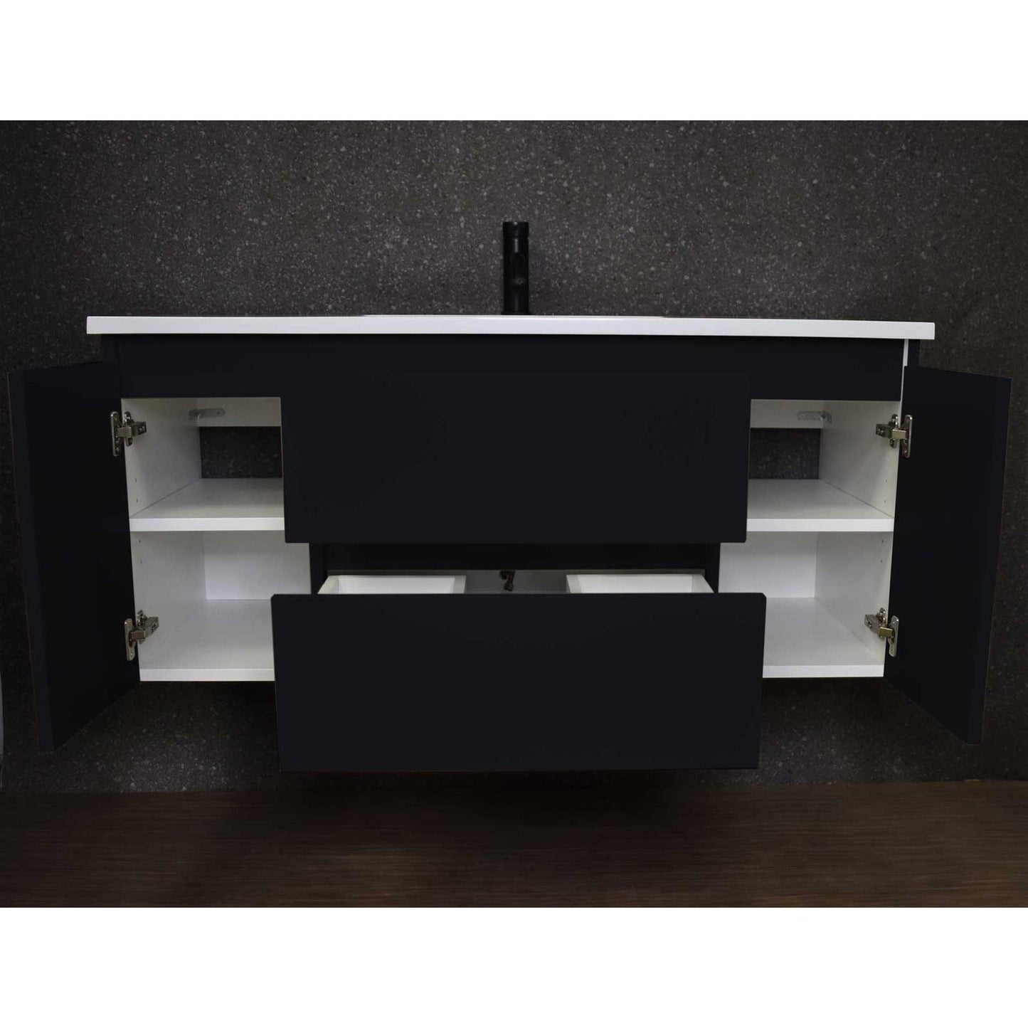 Volpa USA Salt 48" x 20" Black Wall-Mounted Floating Bathroom Vanity With Drawers, Acrylic Top and Integrated Acrylic Sink