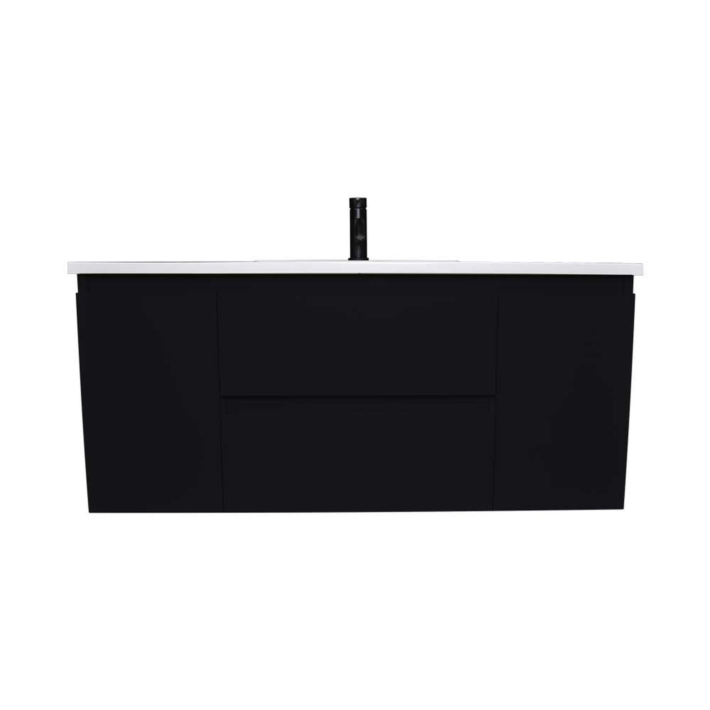 Volpa USA Salt 48" x 20" Black Wall-Mounted Floating Bathroom Vanity With Drawers, Acrylic Top and Integrated Acrylic Sink