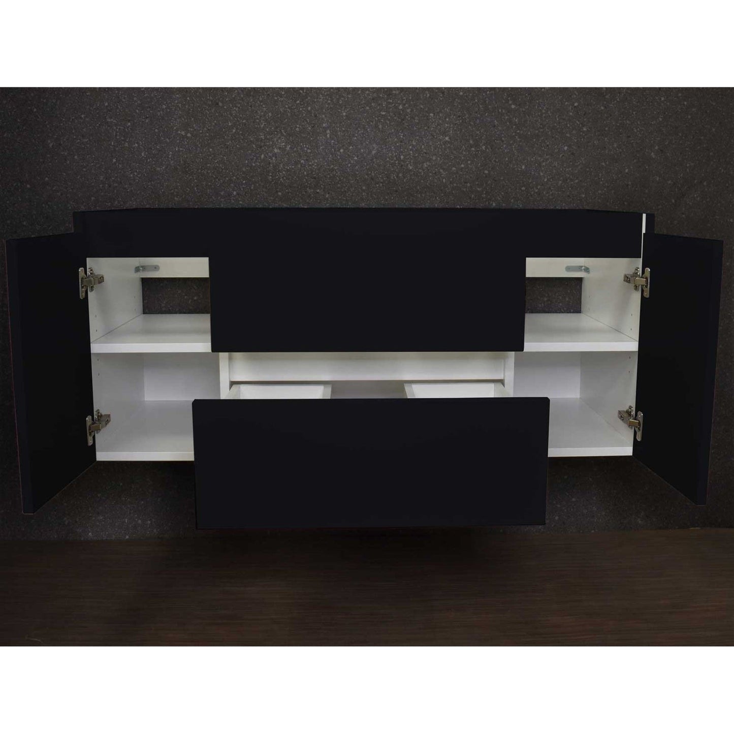 Volpa USA Salt 48" x 20" Glossy Black Wall-Mounted Floating Bathroom Vanity Cabinet with Drawers