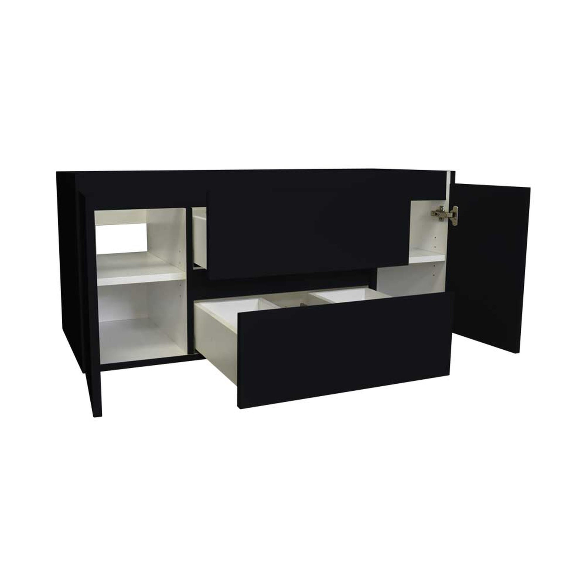 Volpa USA Salt 48" x 20" Glossy Black Wall-Mounted Floating Bathroom Vanity Cabinet with Drawers