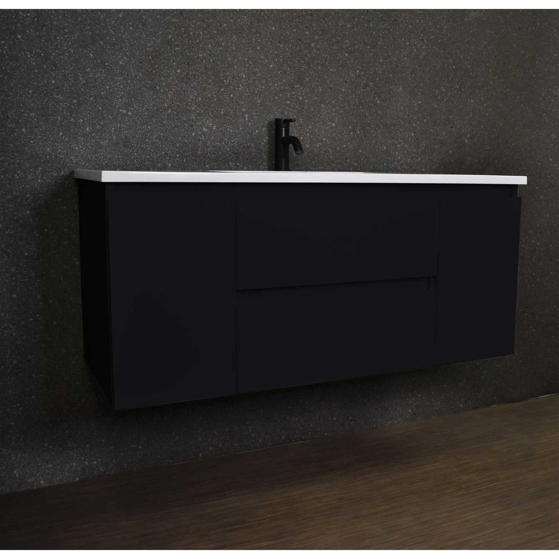 Volpa USA Salt 48" x 20" Glossy Black Wall-Mounted Floating Bathroom Vanity With Drawers, Acrylic Top and Integrated Acrylic Sink