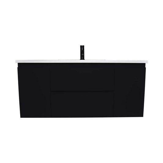 Volpa USA Salt 48" x 20" Glossy Black Wall-Mounted Floating Bathroom Vanity With Drawers, Acrylic Top and Integrated Acrylic Sink