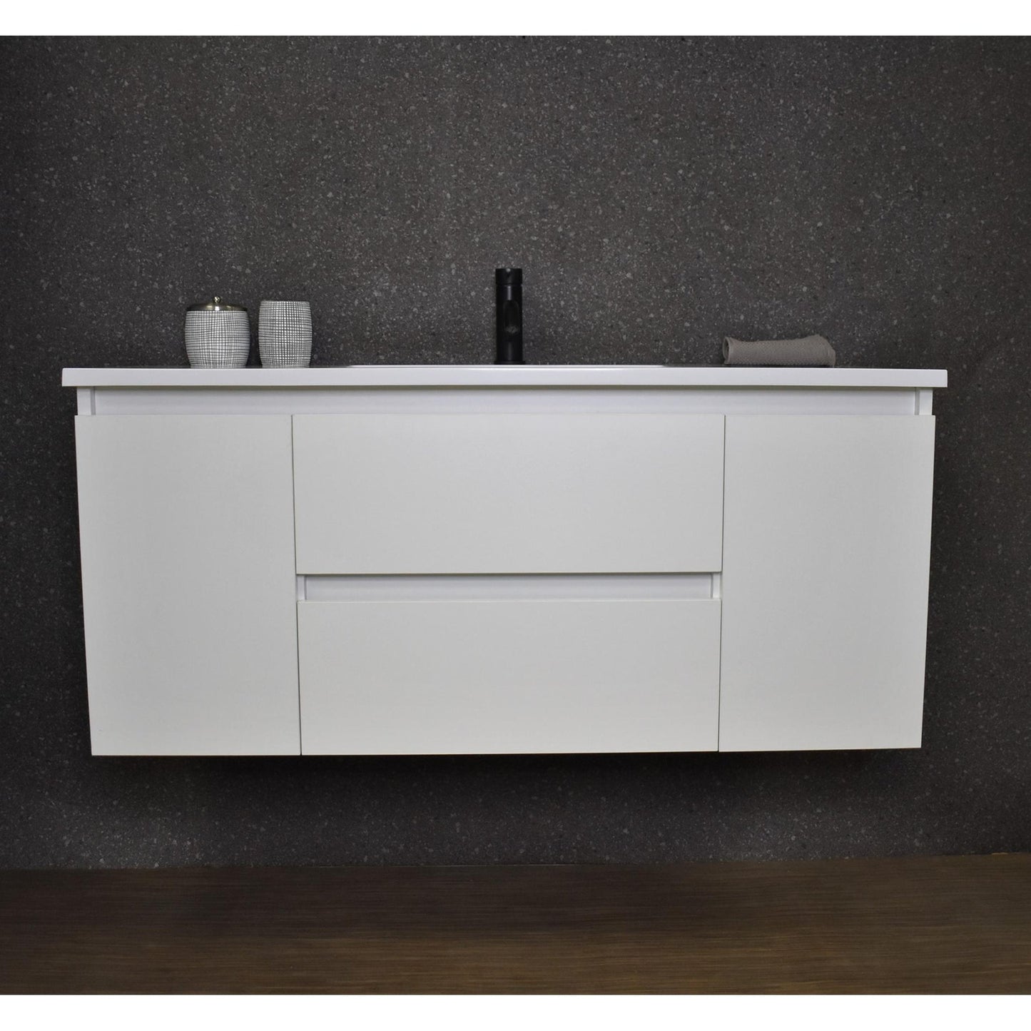 Volpa USA Salt 48" x 20" Glossy White Wall-Mounted Floating Bathroom Vanity With Drawers, Acrylic Top and Integrated Acrylic Sink