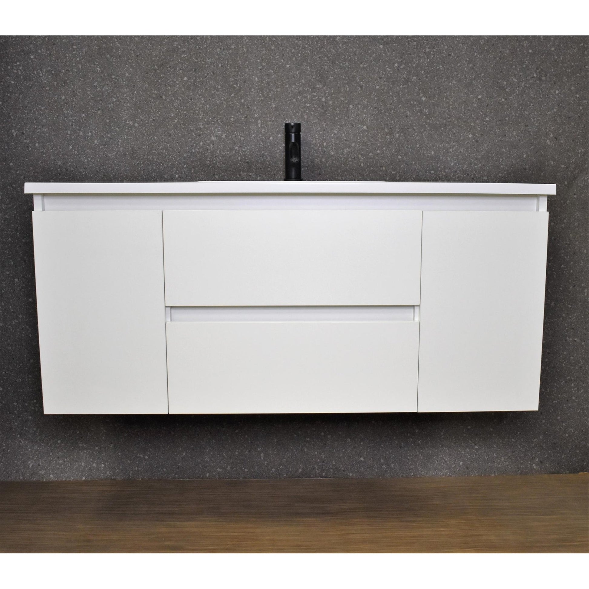 Volpa USA Salt 48" x 20" Glossy White Wall-Mounted Floating Bathroom Vanity With Drawers, Acrylic Top and Integrated Acrylic Sink