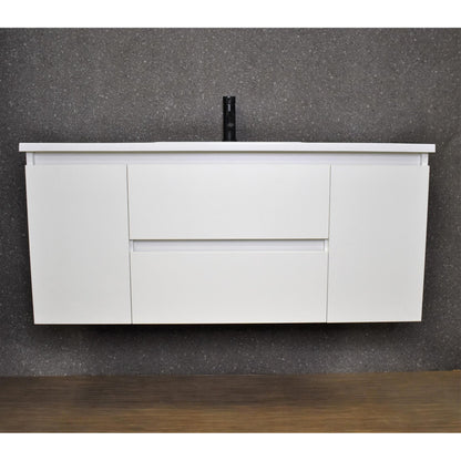 Volpa USA Salt 48" x 20" Glossy White Wall-Mounted Floating Bathroom Vanity With Drawers, Acrylic Top and Integrated Acrylic Sink