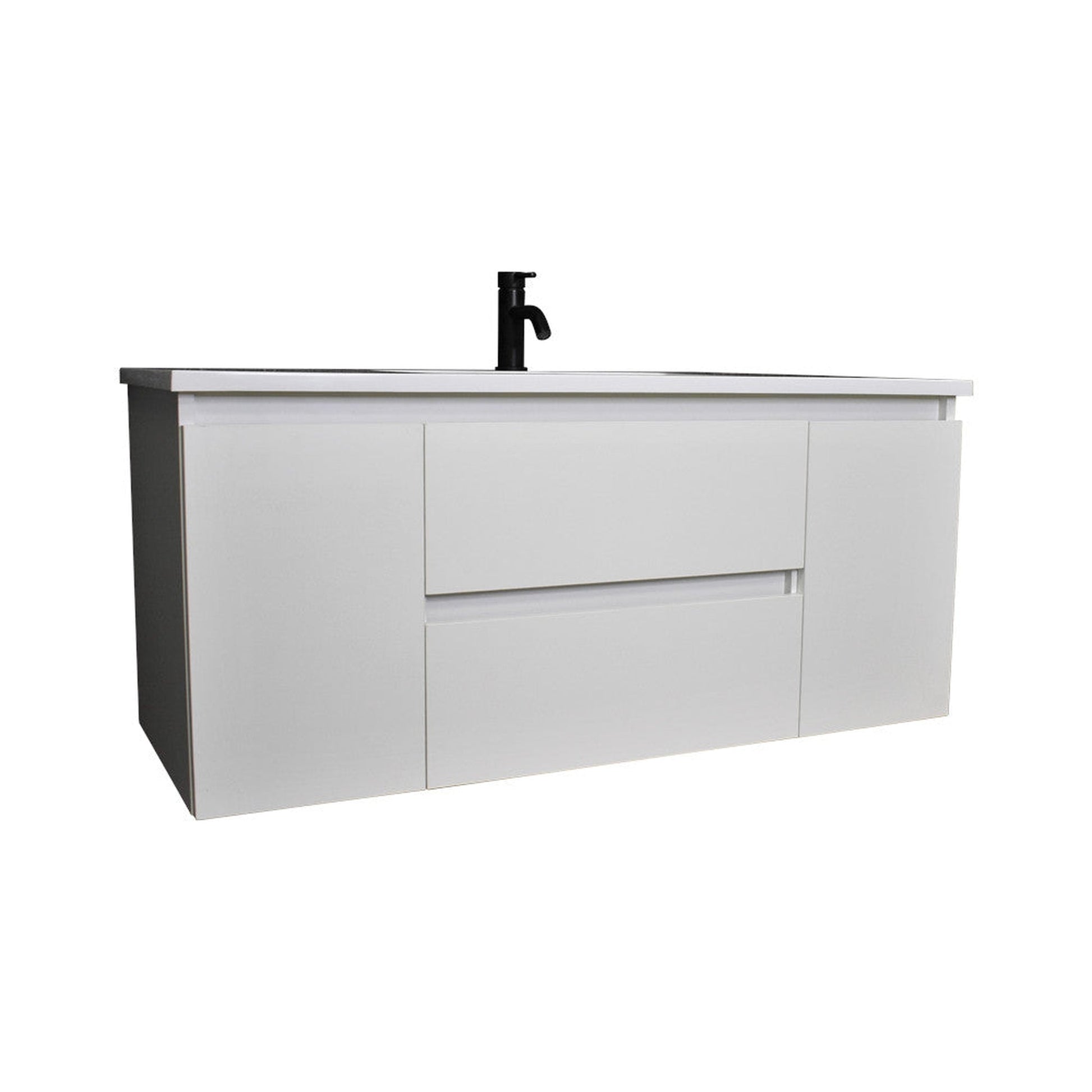 Volpa USA Salt 48" x 20" Glossy White Wall-Mounted Floating Bathroom Vanity With Drawers, Acrylic Top and Integrated Acrylic Sink