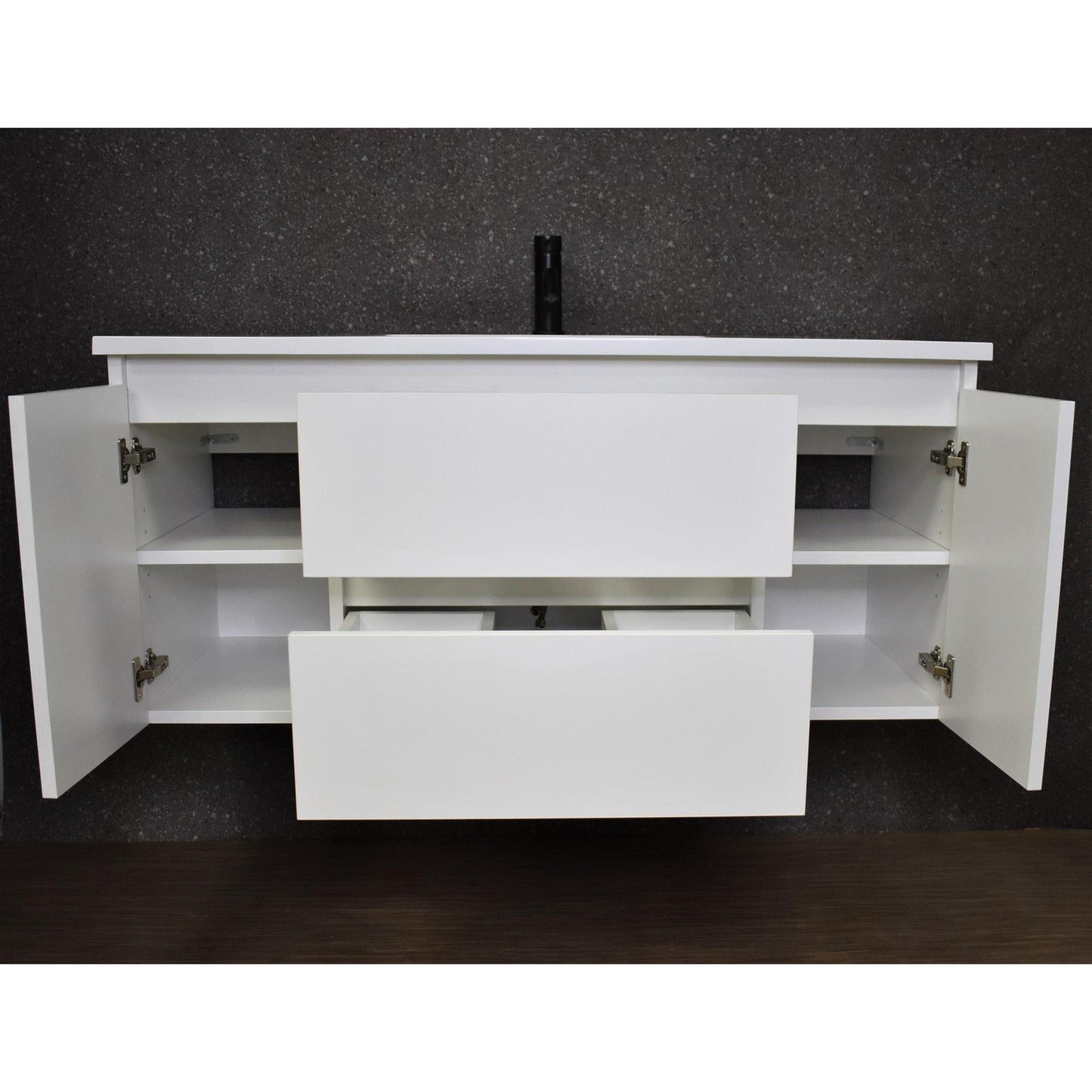 Volpa USA Salt 48" x 20" Glossy White Wall-Mounted Floating Bathroom Vanity With Drawers, Acrylic Top and Integrated Acrylic Sink