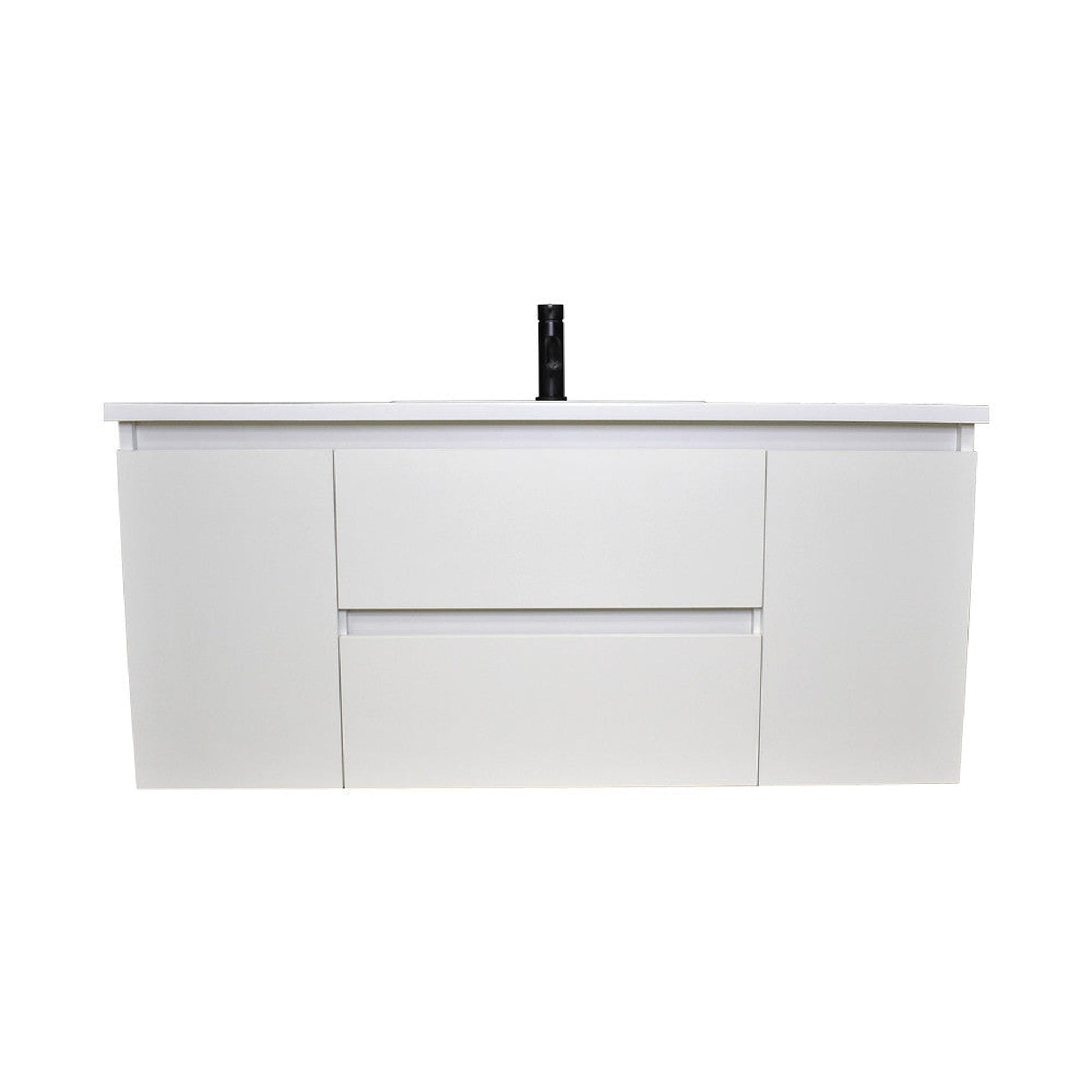 Volpa USA Salt 48" x 20" Glossy White Wall-Mounted Floating Bathroom Vanity With Drawers, Acrylic Top and Integrated Acrylic Sink