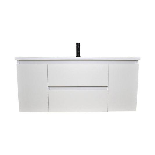 Volpa USA Salt 48" x 20" Glossy White Wall-Mounted Floating Bathroom Vanity With Drawers, Acrylic Top and Integrated Acrylic Sink