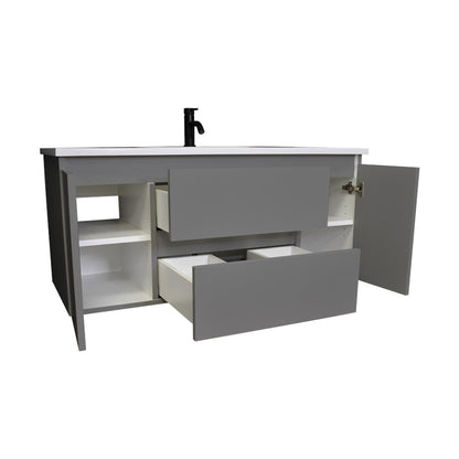 Volpa USA Salt 48" x 20" Gray Wall-Mounted Floating Bathroom Vanity With Drawers, Acrylic Top and Integrated Acrylic Sink