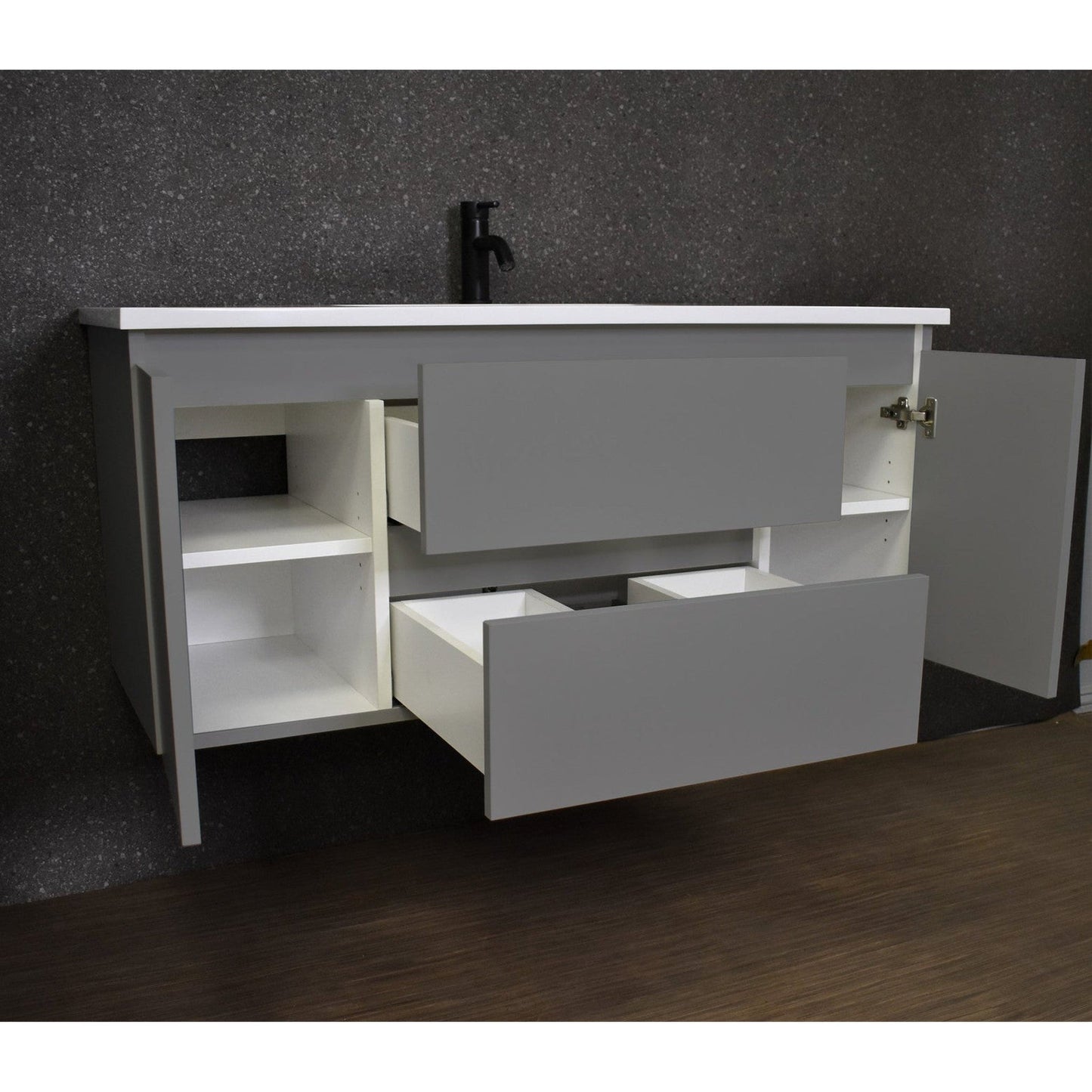 Volpa USA Salt 48" x 20" Gray Wall-Mounted Floating Bathroom Vanity With Drawers, Acrylic Top and Integrated Acrylic Sink