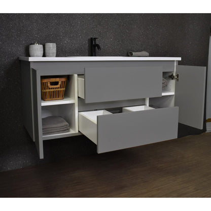 Volpa USA Salt 48" x 20" Gray Wall-Mounted Floating Bathroom Vanity With Drawers, Acrylic Top and Integrated Acrylic Sink