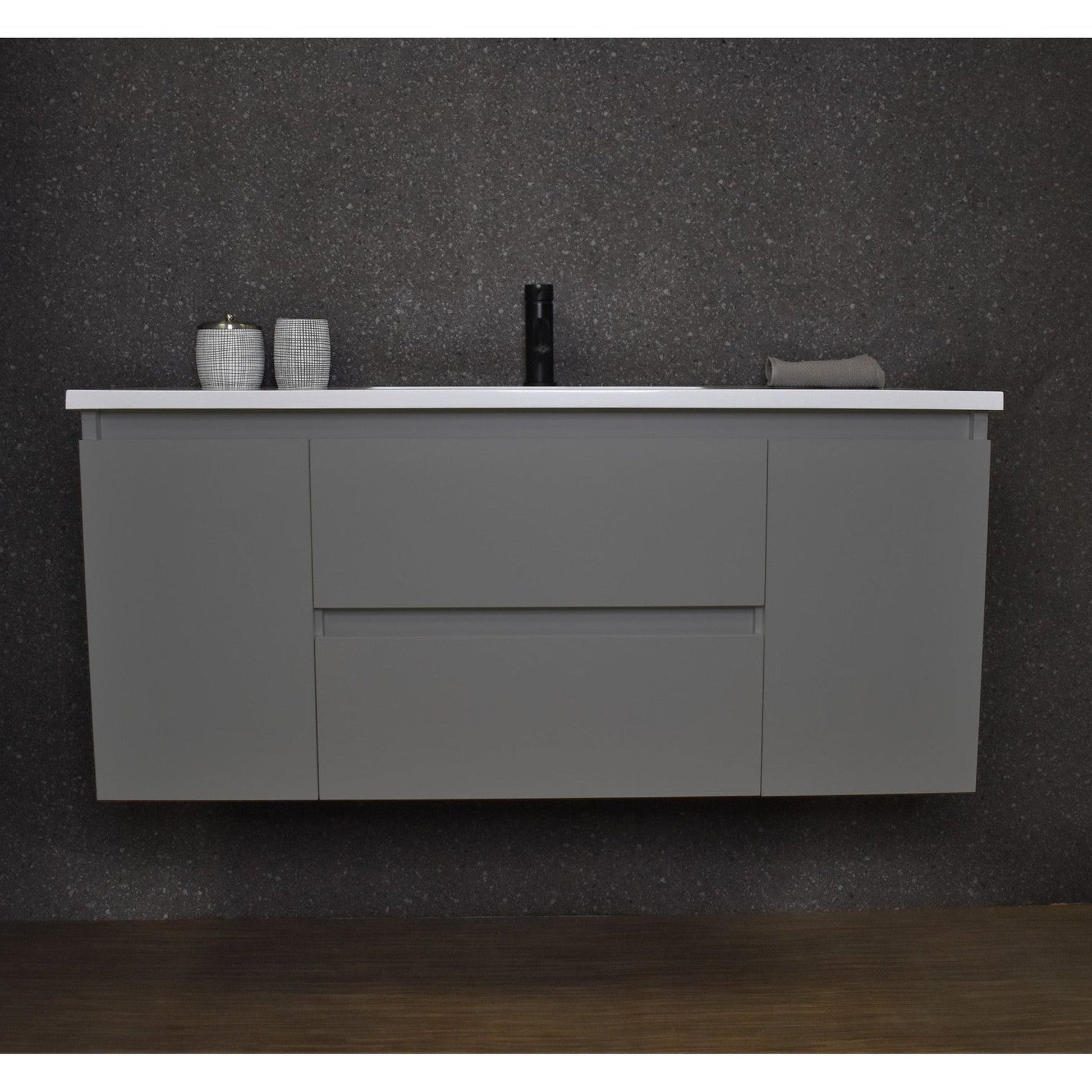 Volpa USA Salt 48" x 20" Gray Wall-Mounted Floating Bathroom Vanity With Drawers, Acrylic Top and Integrated Acrylic Sink