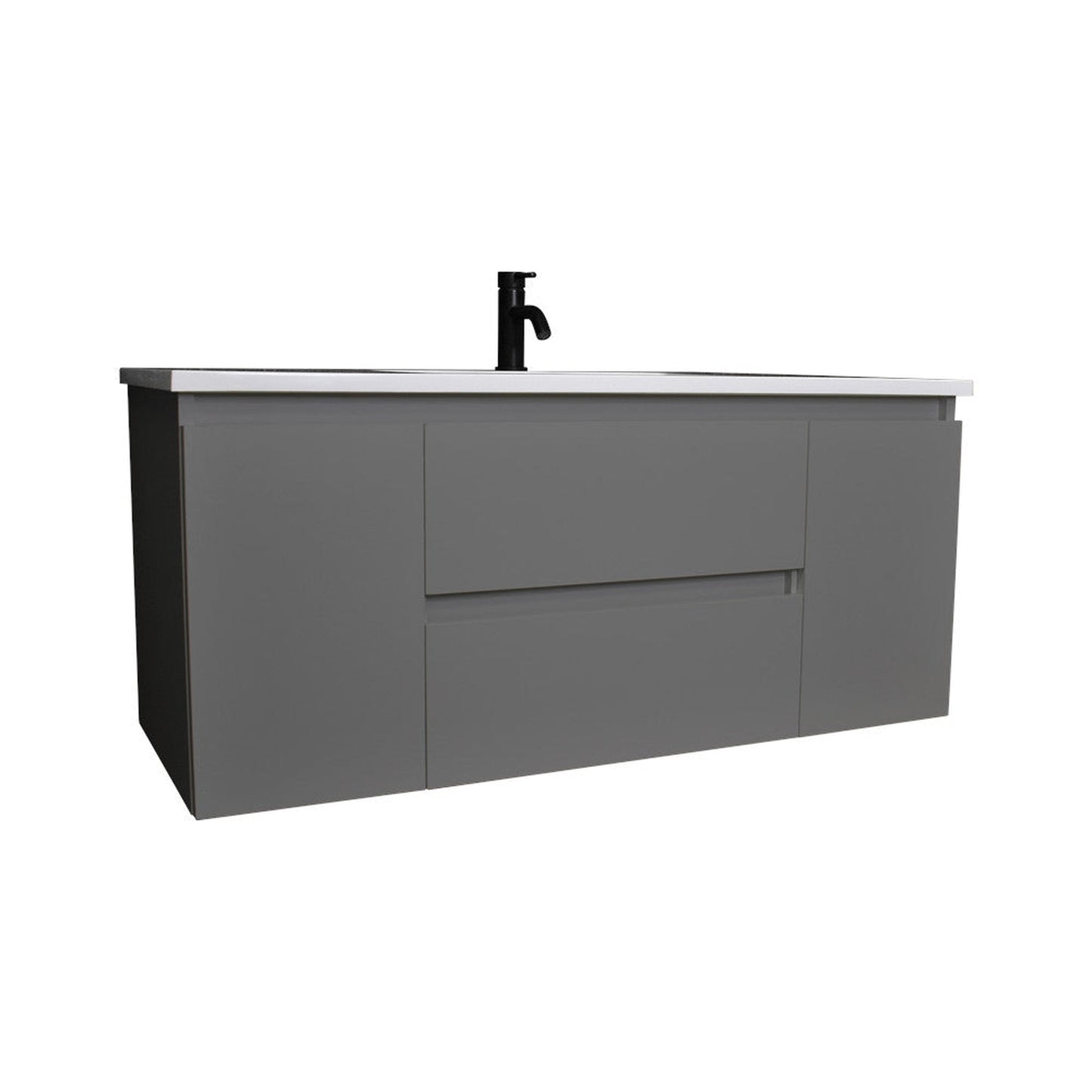 Volpa USA Salt 48" x 20" Gray Wall-Mounted Floating Bathroom Vanity With Drawers, Acrylic Top and Integrated Acrylic Sink