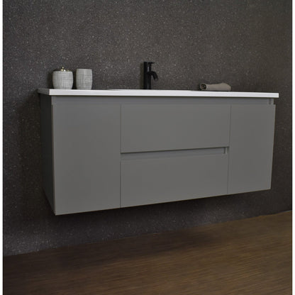 Volpa USA Salt 48" x 20" Gray Wall-Mounted Floating Bathroom Vanity With Drawers, Acrylic Top and Integrated Acrylic Sink