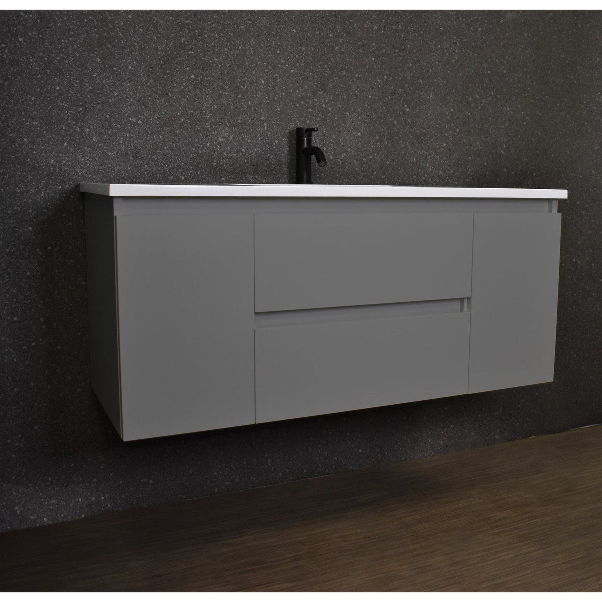 Volpa USA Salt 48" x 20" Gray Wall-Mounted Floating Bathroom Vanity With Drawers, Acrylic Top and Integrated Acrylic Sink