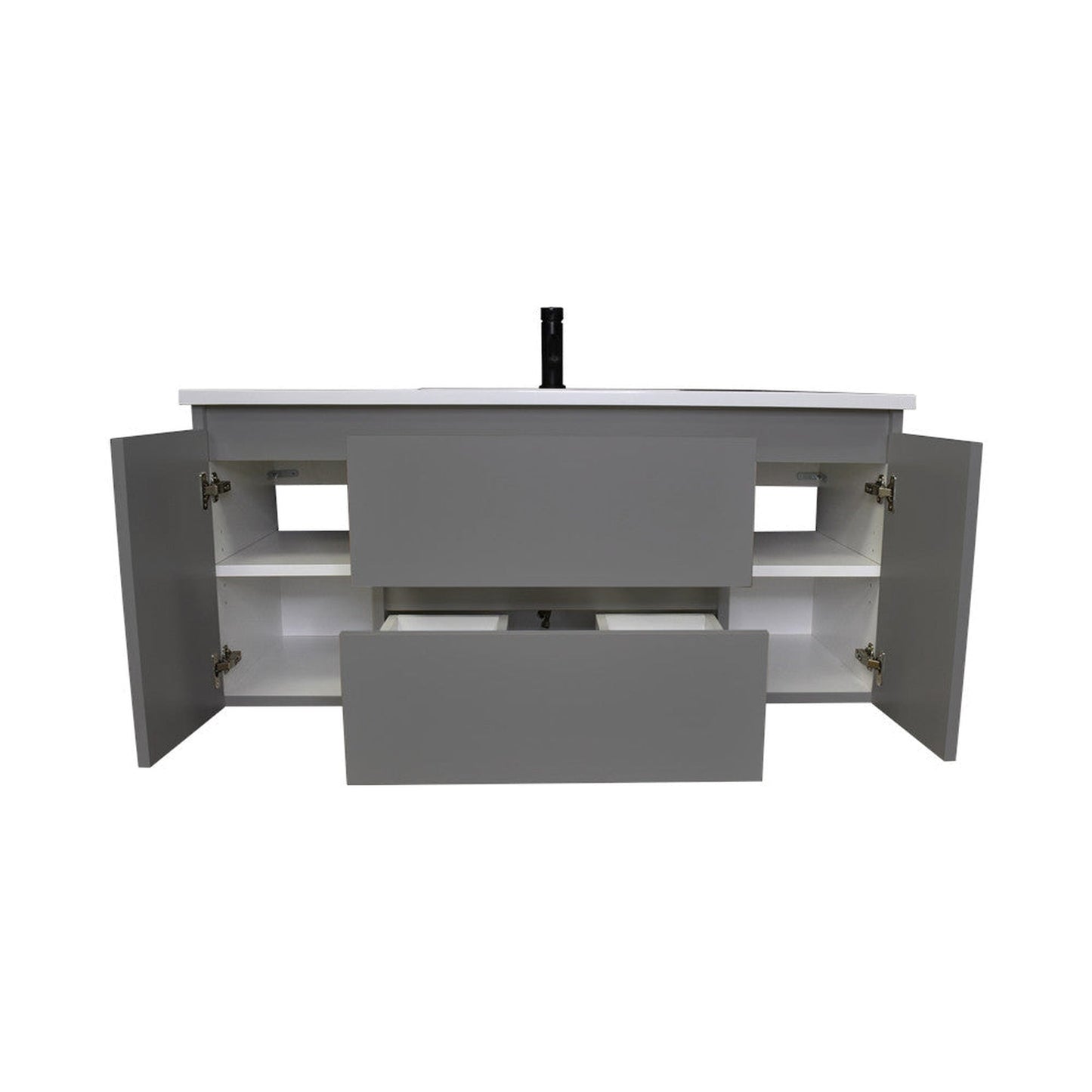 Volpa USA Salt 48" x 20" Gray Wall-Mounted Floating Bathroom Vanity With Drawers, Acrylic Top and Integrated Acrylic Sink