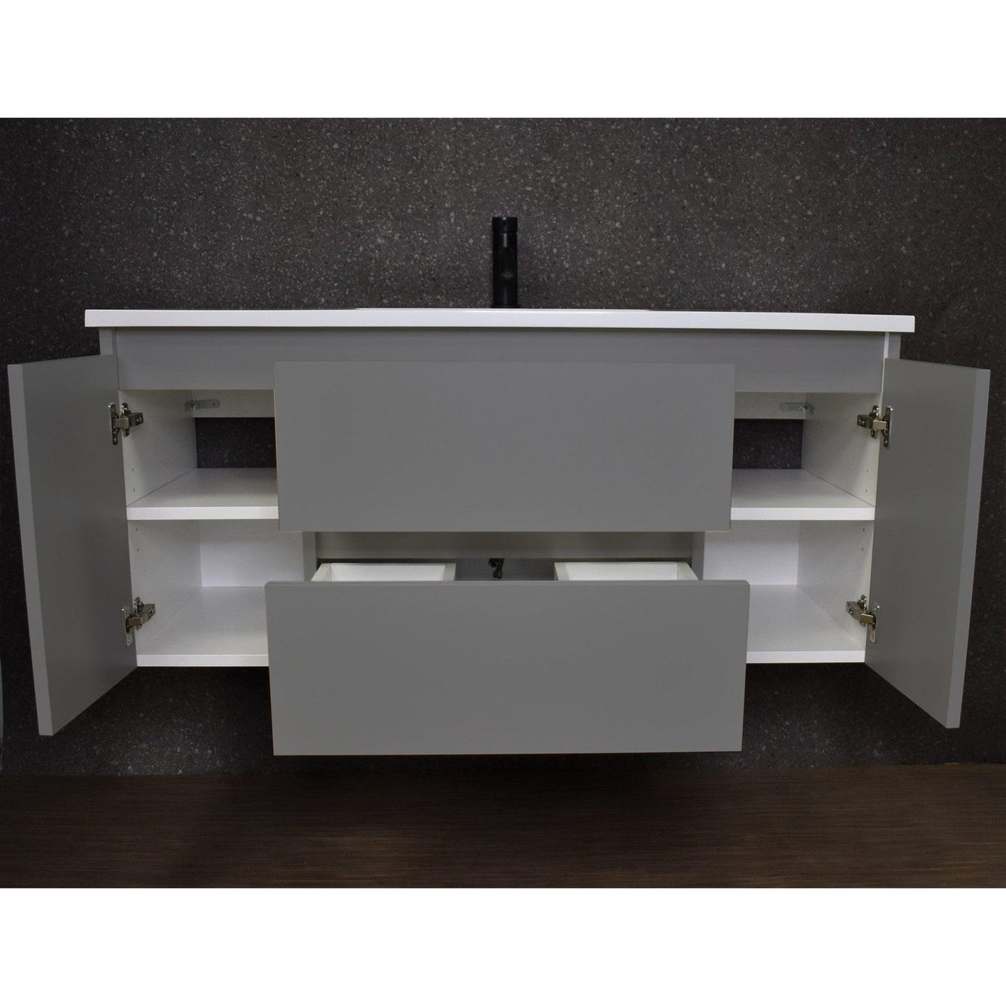 Volpa USA Salt 48" x 20" Gray Wall-Mounted Floating Bathroom Vanity With Drawers, Acrylic Top and Integrated Acrylic Sink