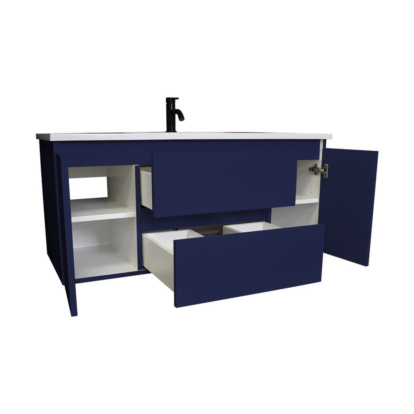 Volpa USA Salt 48" x 20" Navy Wall-Mounted Floating Bathroom Vanity With Drawers, Acrylic Top and Integrated Acrylic Sink