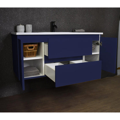 Volpa USA Salt 48" x 20" Navy Wall-Mounted Floating Bathroom Vanity With Drawers, Acrylic Top and Integrated Acrylic Sink