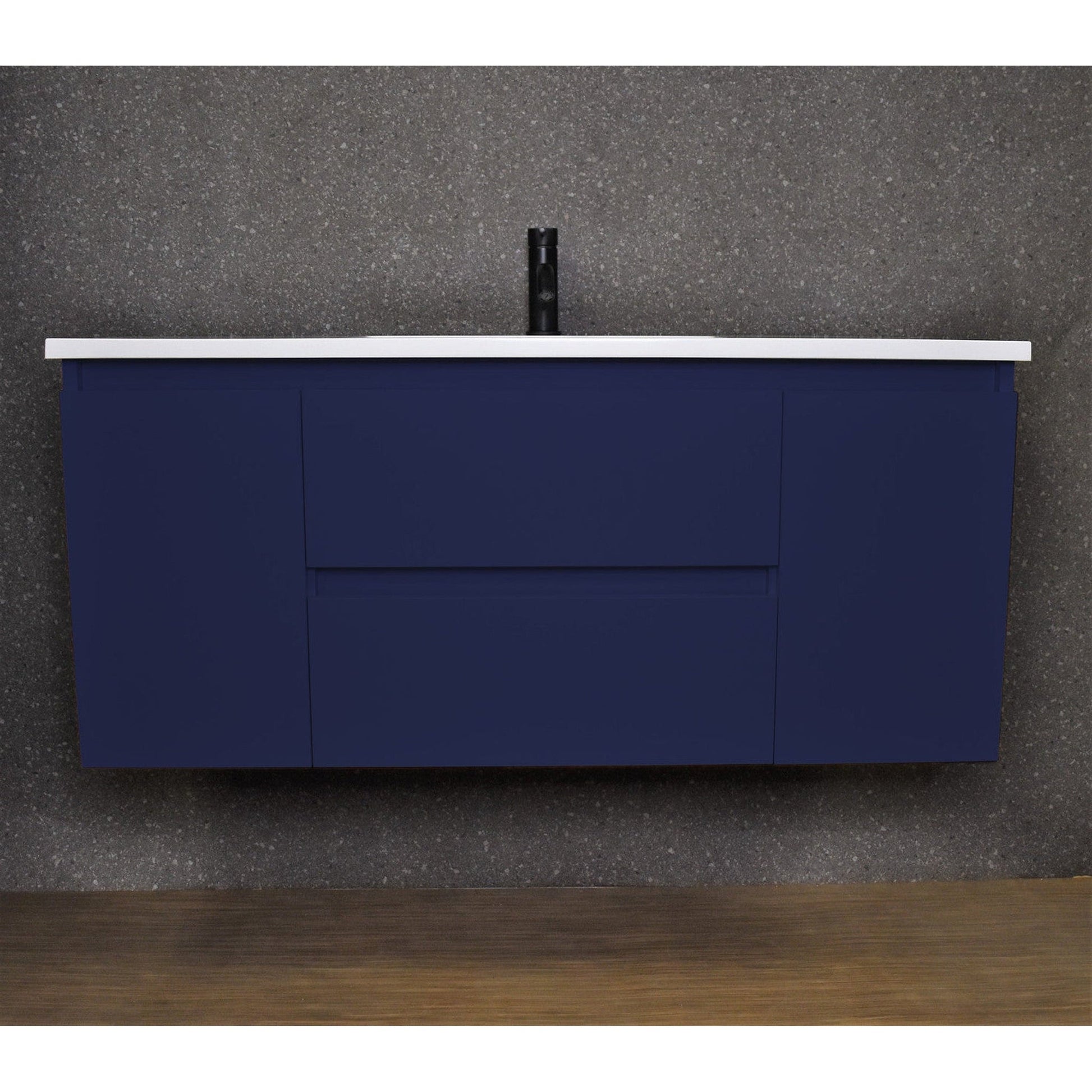 Volpa USA Salt 48" x 20" Navy Wall-Mounted Floating Bathroom Vanity With Drawers, Acrylic Top and Integrated Acrylic Sink