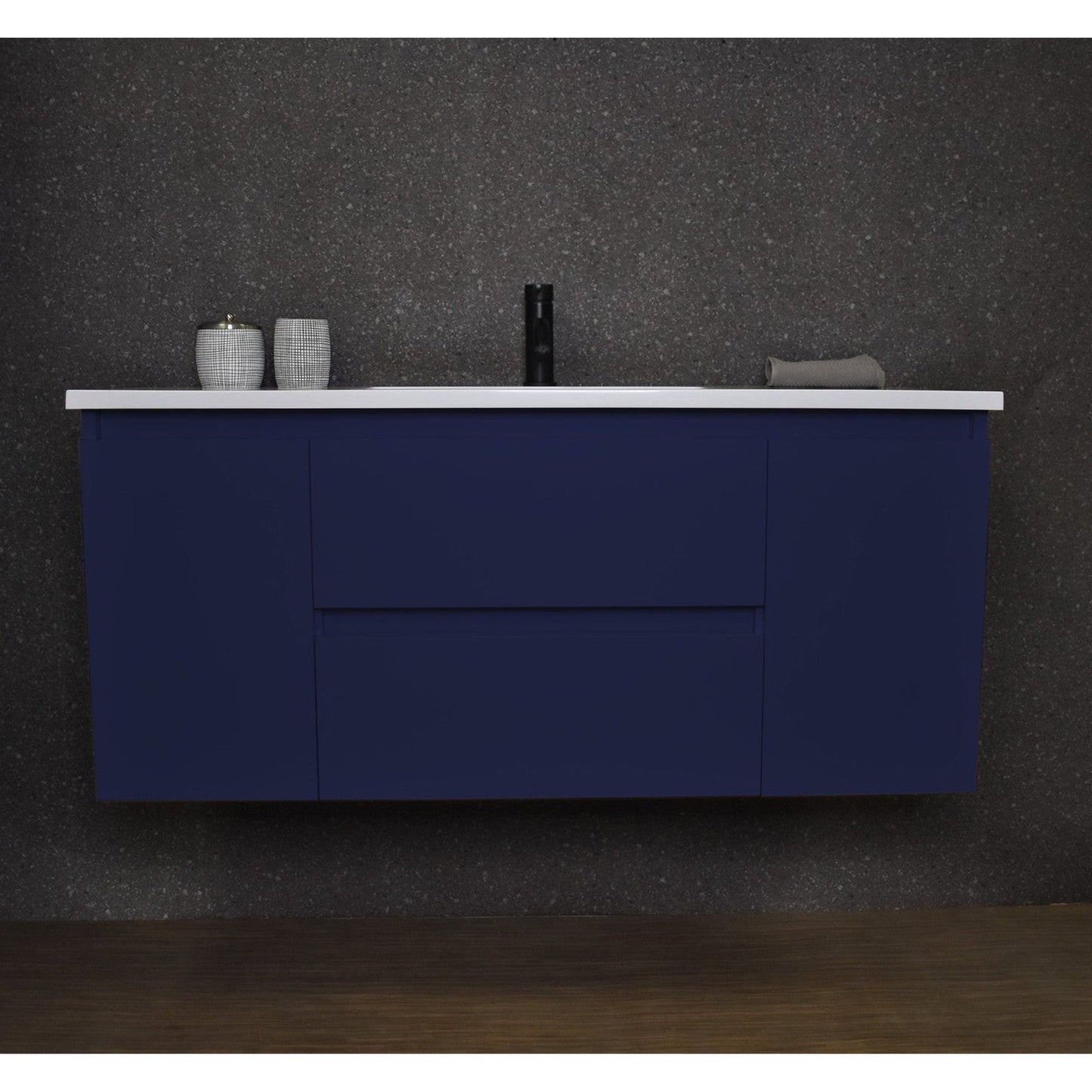 Volpa USA Salt 48" x 20" Navy Wall-Mounted Floating Bathroom Vanity With Drawers, Acrylic Top and Integrated Acrylic Sink