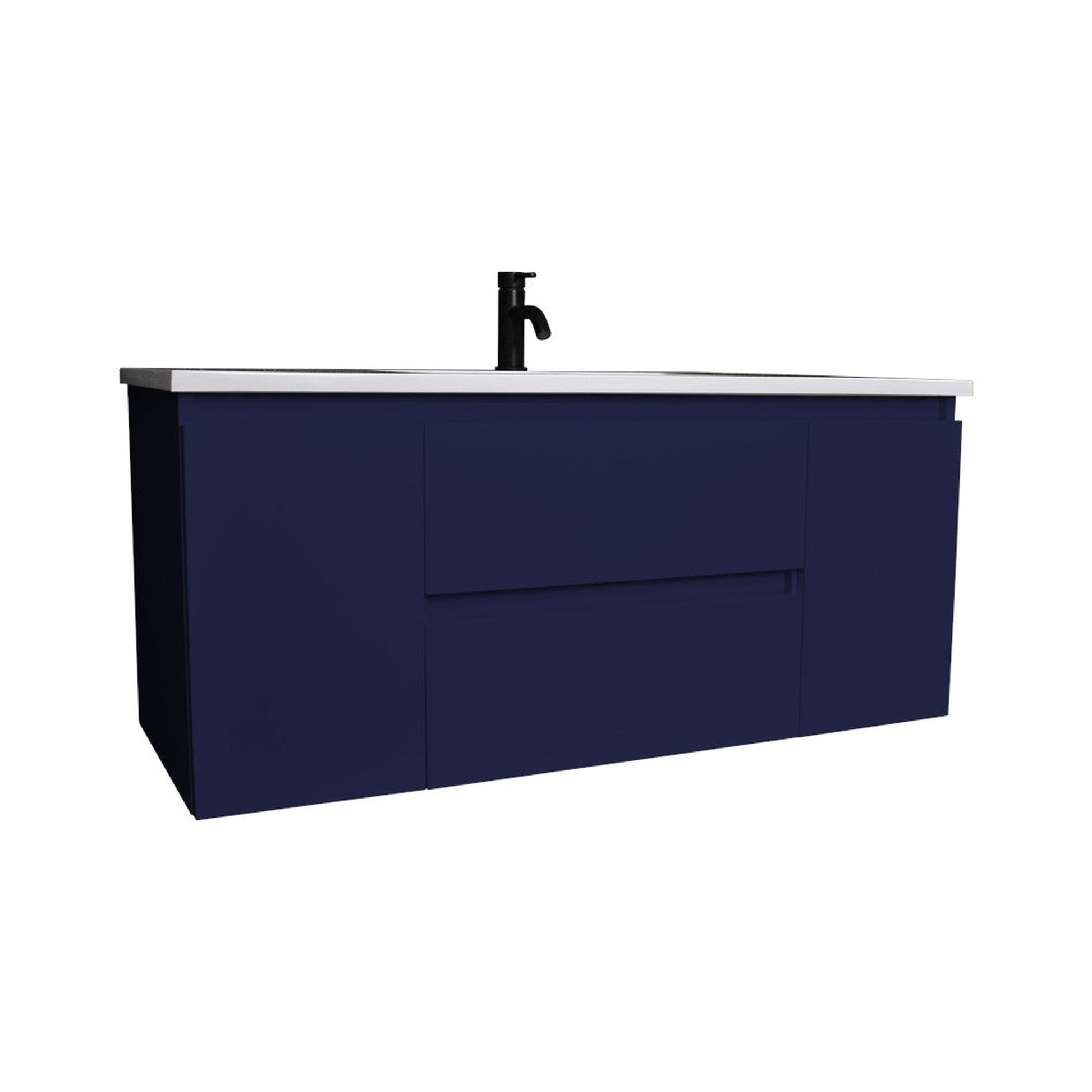 Volpa USA Salt 48" x 20" Navy Wall-Mounted Floating Bathroom Vanity With Drawers, Acrylic Top and Integrated Acrylic Sink