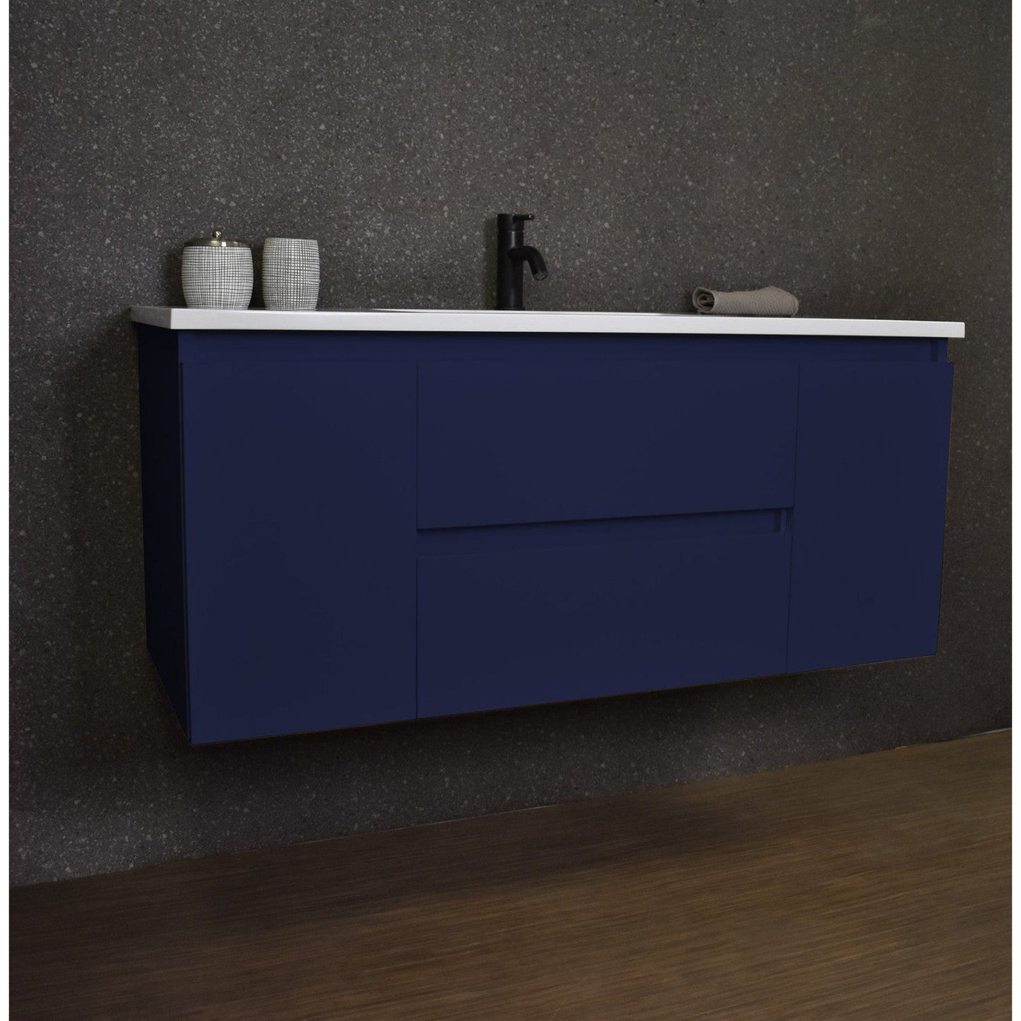 Volpa USA Salt 48" x 20" Navy Wall-Mounted Floating Bathroom Vanity With Drawers, Acrylic Top and Integrated Acrylic Sink