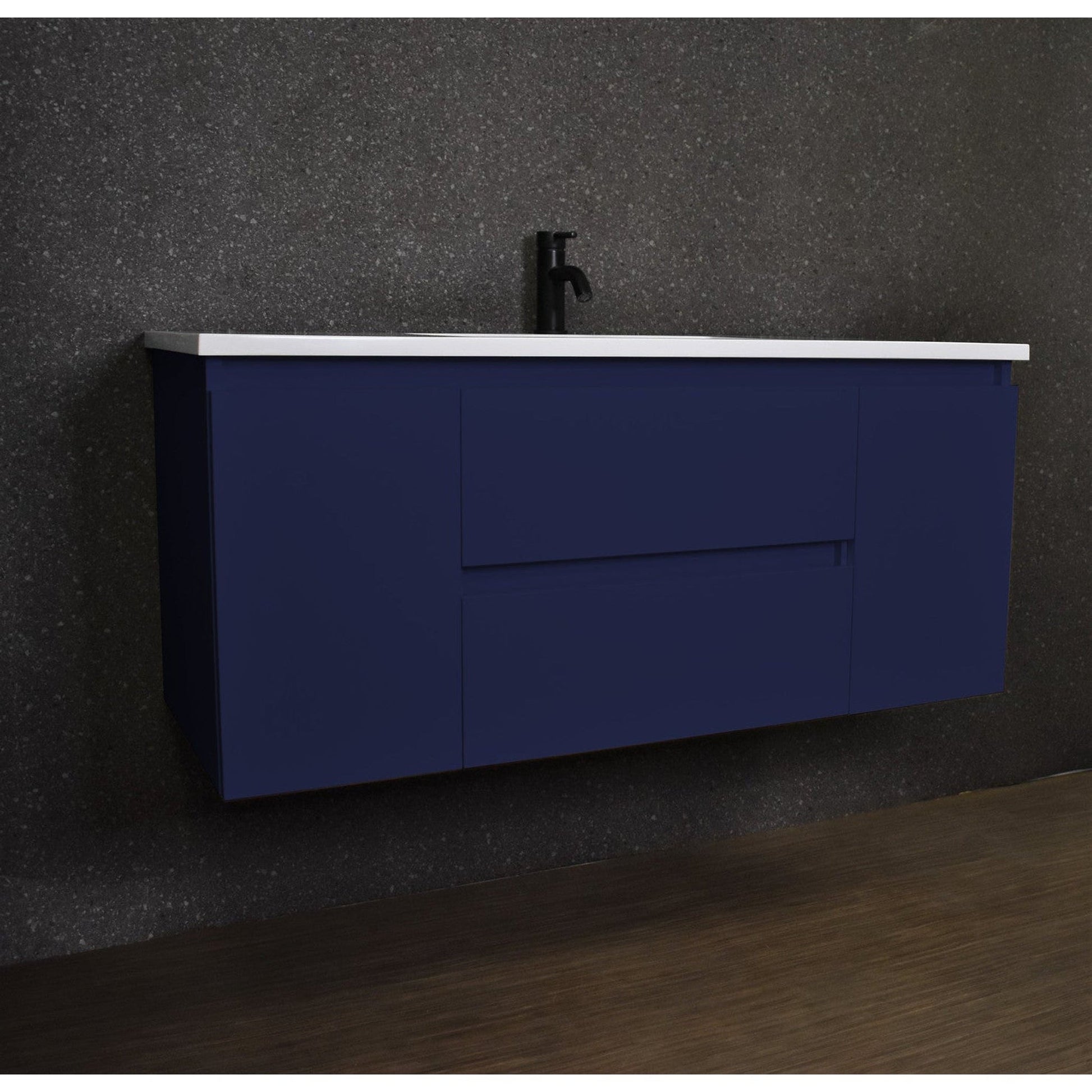 Volpa USA Salt 48" x 20" Navy Wall-Mounted Floating Bathroom Vanity With Drawers, Acrylic Top and Integrated Acrylic Sink