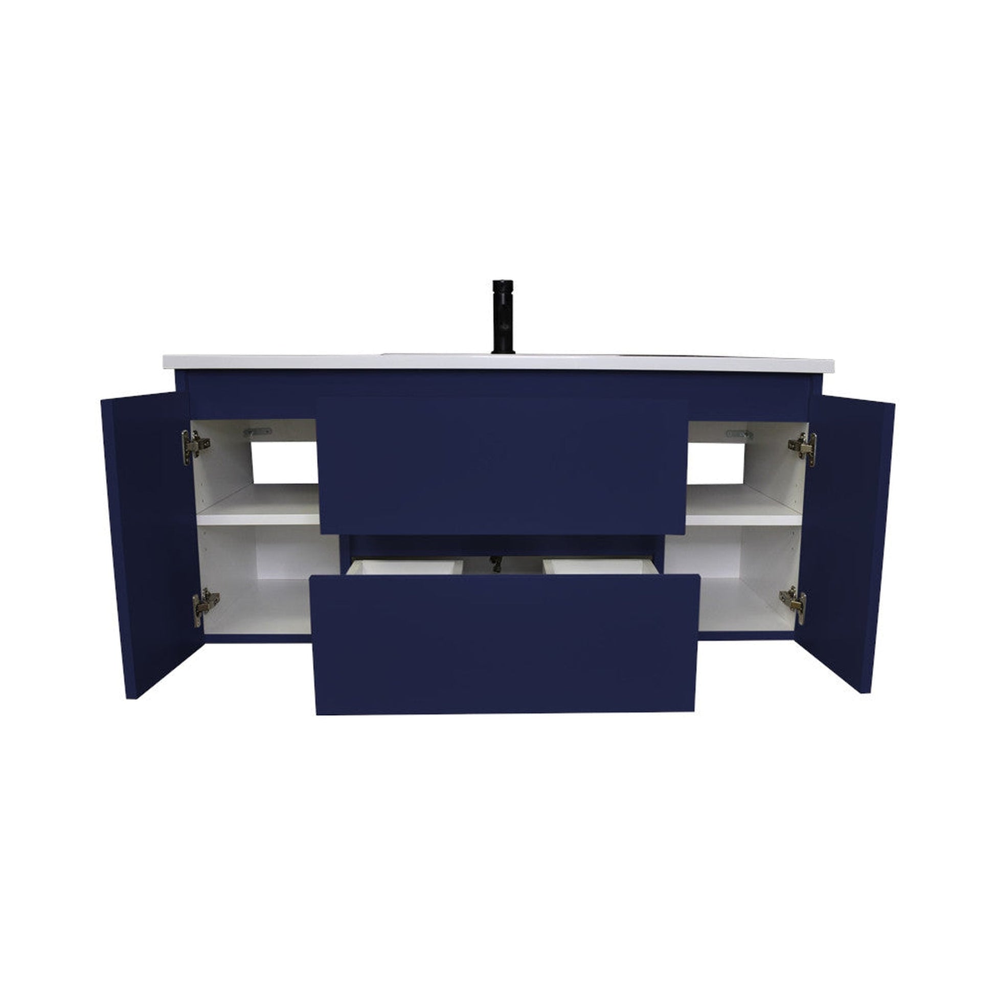 Volpa USA Salt 48" x 20" Navy Wall-Mounted Floating Bathroom Vanity With Drawers, Acrylic Top and Integrated Acrylic Sink