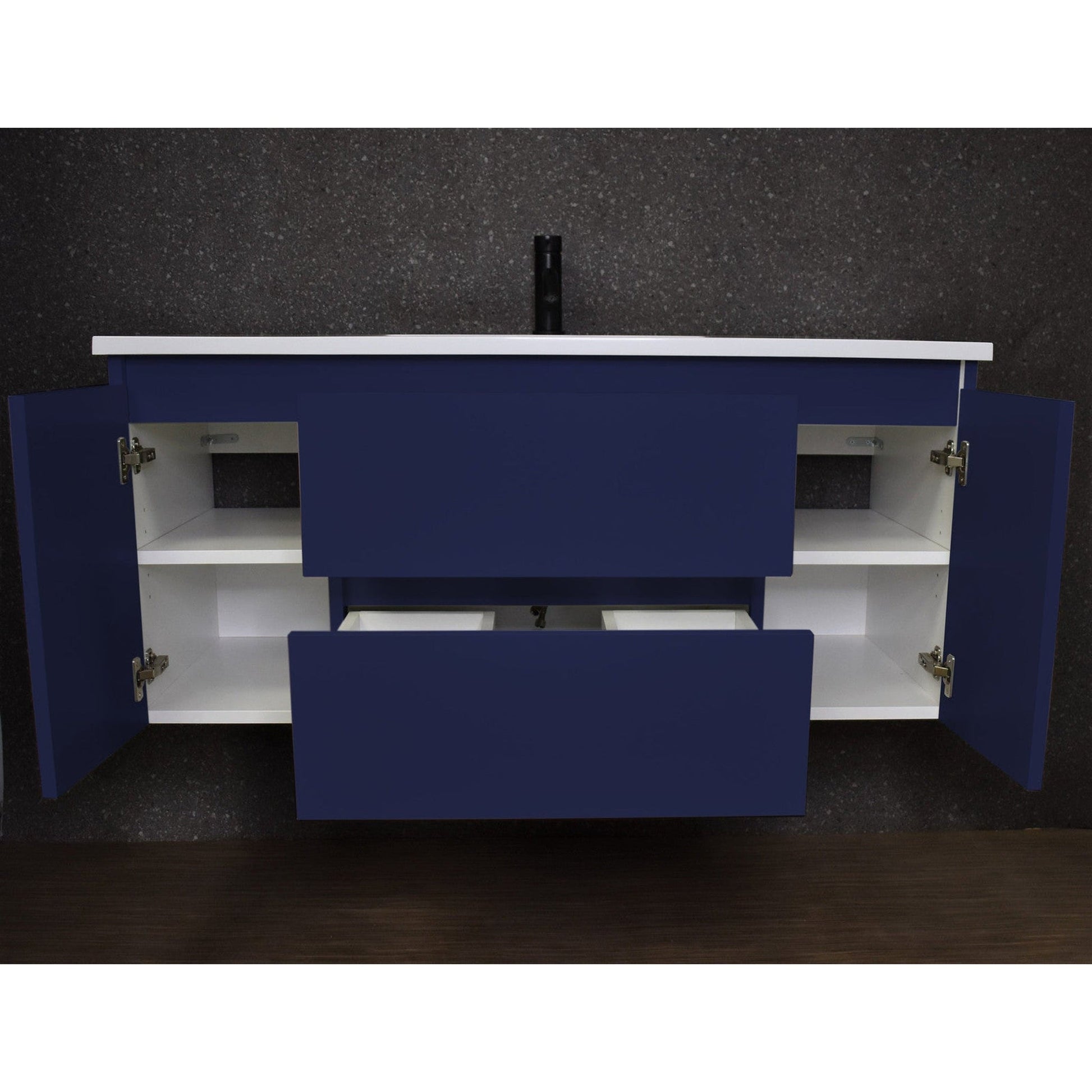 Volpa USA Salt 48" x 20" Navy Wall-Mounted Floating Bathroom Vanity With Drawers, Acrylic Top and Integrated Acrylic Sink