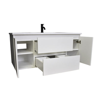 Volpa USA Salt 48" x 20" White Wall-Mounted Floating Bathroom Vanity With Drawers, Acrylic Top and Integrated Acrylic Sink