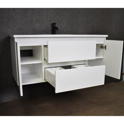 Volpa USA Salt 48" x 20" White Wall-Mounted Floating Bathroom Vanity With Drawers, Acrylic Top and Integrated Acrylic Sink
