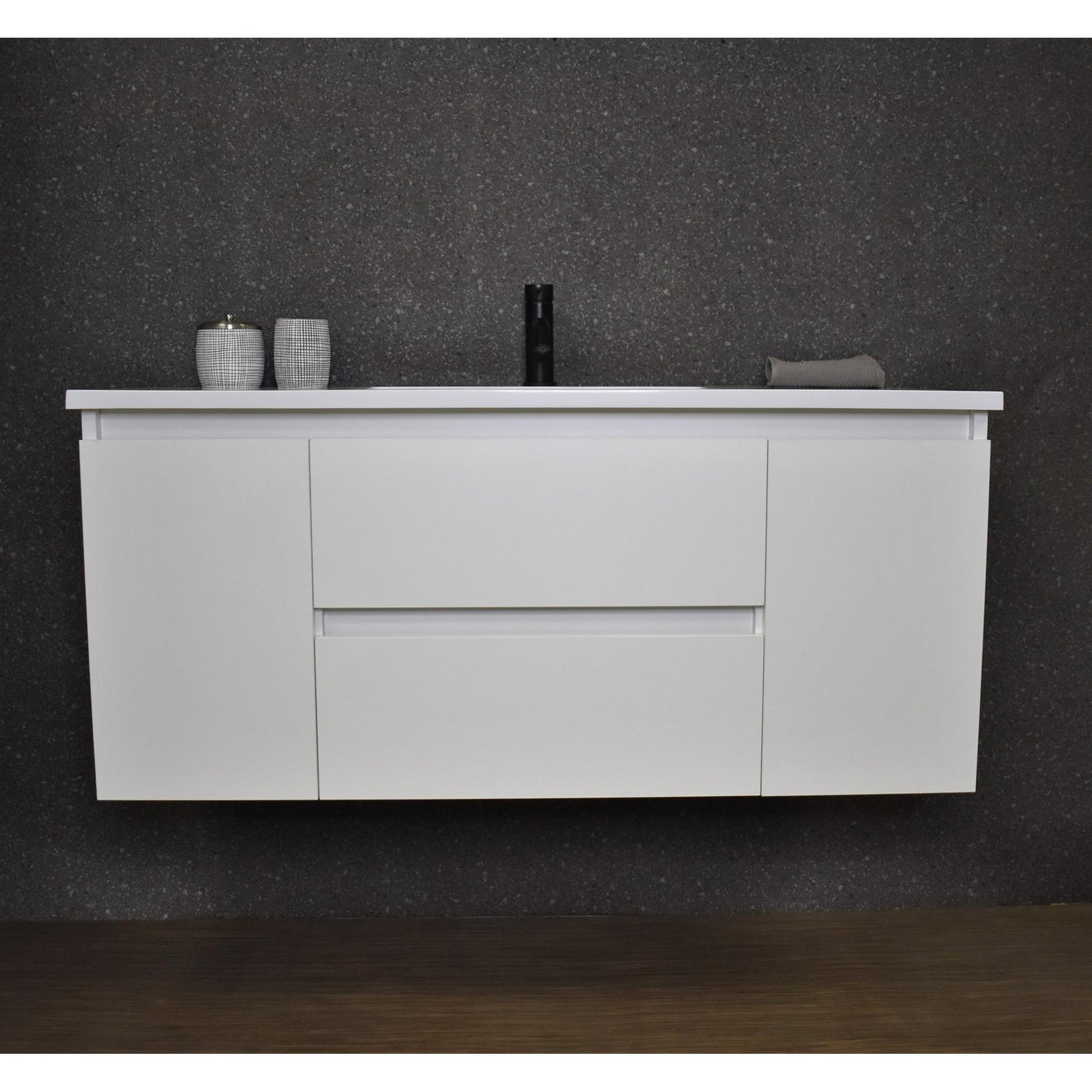 Volpa USA Salt 48" x 20" White Wall-Mounted Floating Bathroom Vanity With Drawers, Acrylic Top and Integrated Acrylic Sink